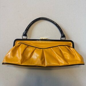 Vintage 60s Elegant Yellow Handbag with Black Accents